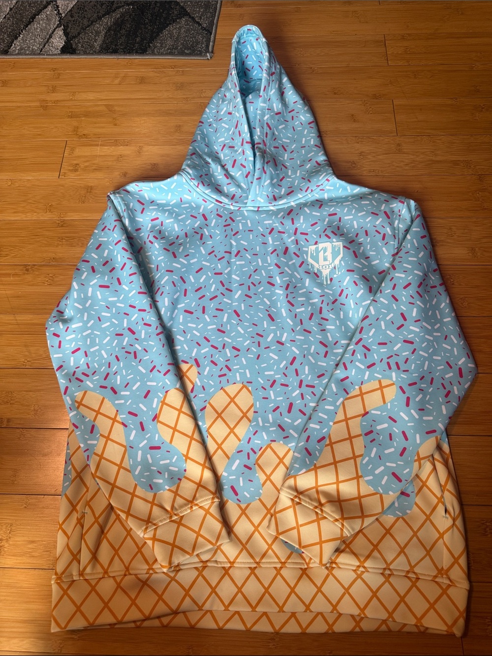 Ice Cream Graphic Blue & Tan Men's Hoodie Sweater
